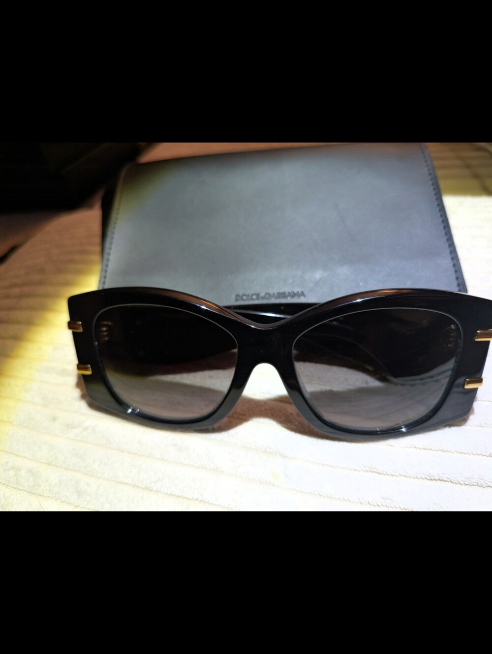Dolce & Gabbana DG4501 Black Oversized Cat-Eye Sunglasses Gold DG Logo